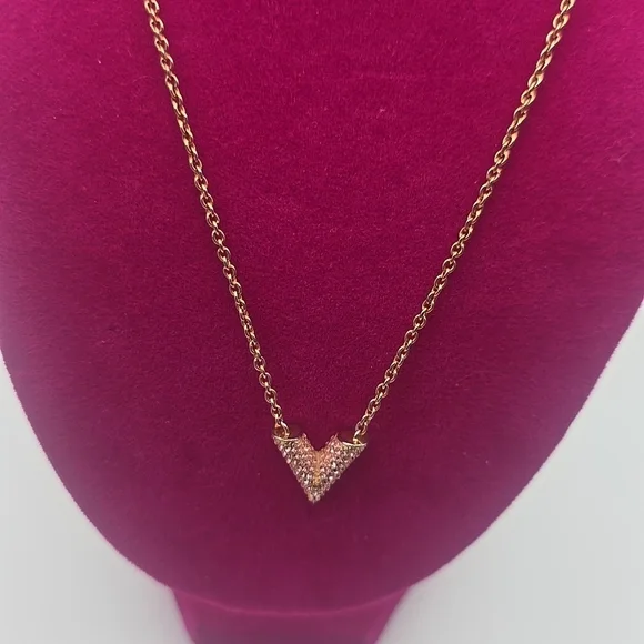 Louis Vuitton Essentiel V Gold Tone Pink Rhinestone Necklace (VERY GOOD)COA✨️💖✨ - Picture 2 of 11